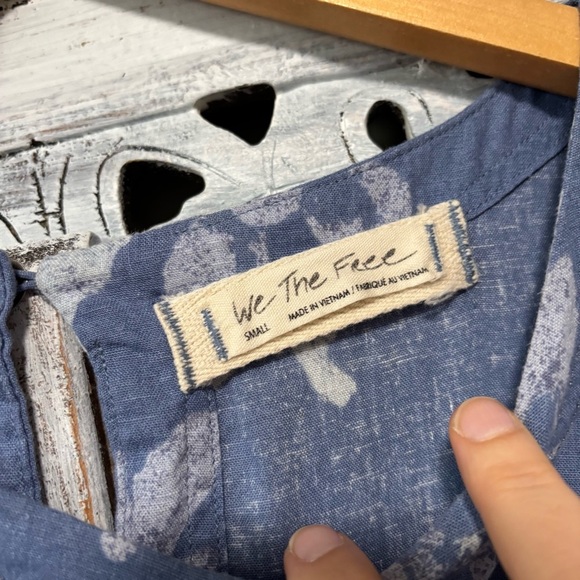 Free People Moon City Blue/White Floral Print Linen Blend Oversize Babydoll Top - Picture 11 of 12